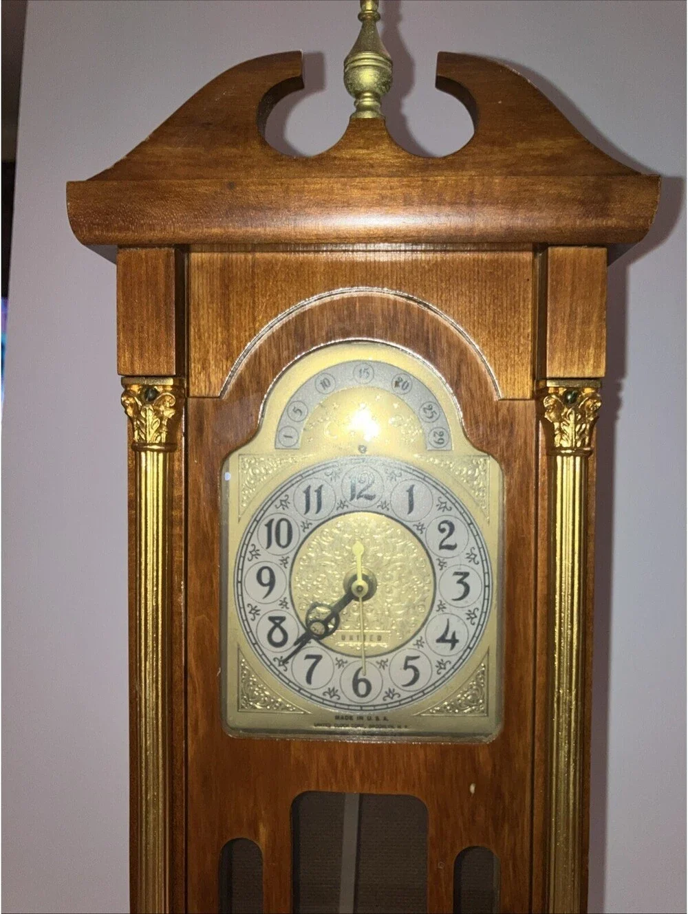 Vintage United Clock Corp. Model 444 Wood Mantel Grandfather Clock 20” WORKS